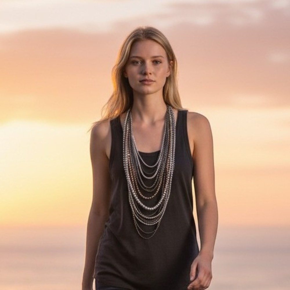 Premier Designs Gunmetal Black Chain & Gray Faux Pearl Layered Bib Necklace
